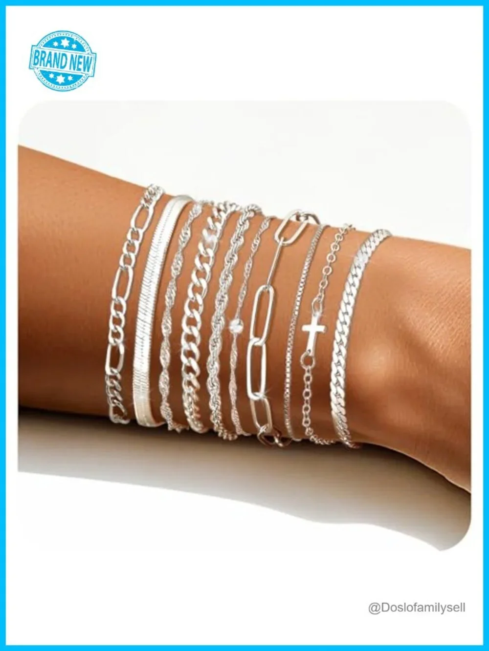 10 Pack 14K Gold Plated Stackable Bracelet Set Link Chain Adjustable Charm